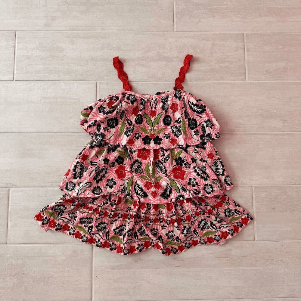 Maeve by Anthropologie Tiered Printed Mini Dress Floral Unique Boho XS Cotton